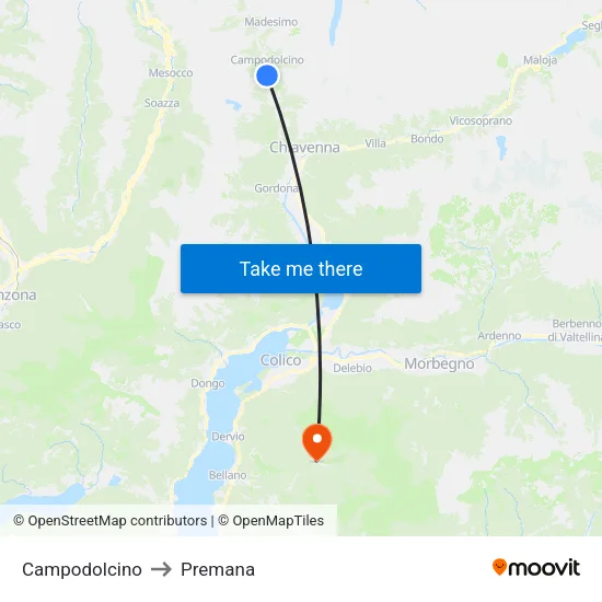 Campodolcino to Premana map
