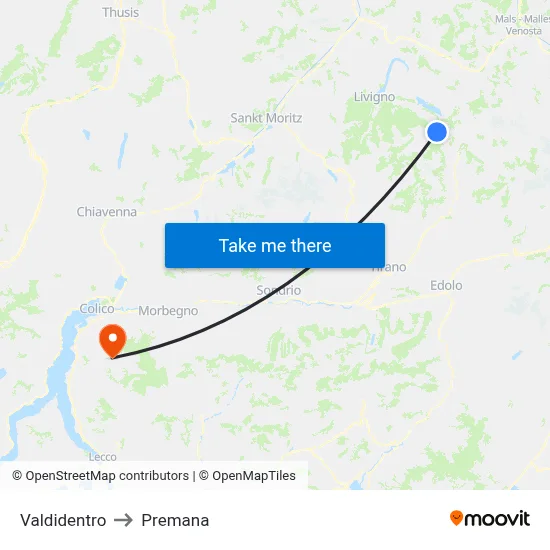 Valdidentro to Premana map