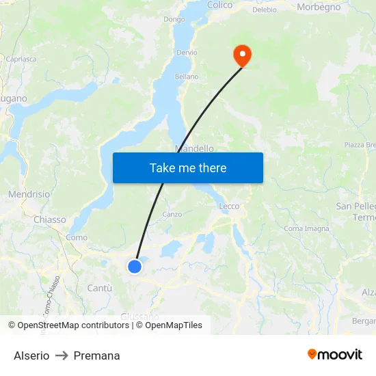 Alserio to Premana map