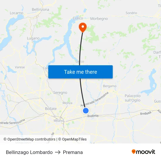 Bellinzago Lombardo to Premana map