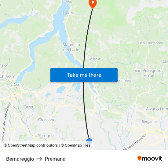 Bernareggio to Premana map