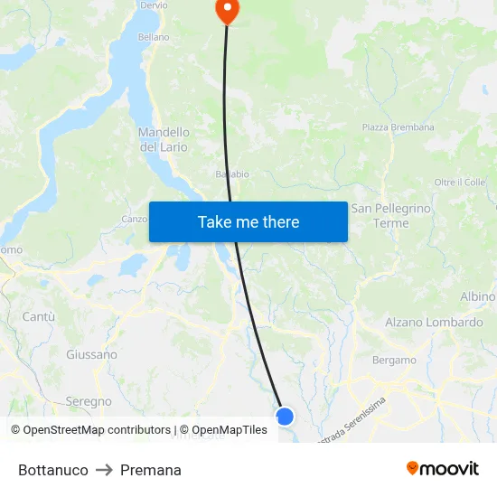 Bottanuco to Premana map