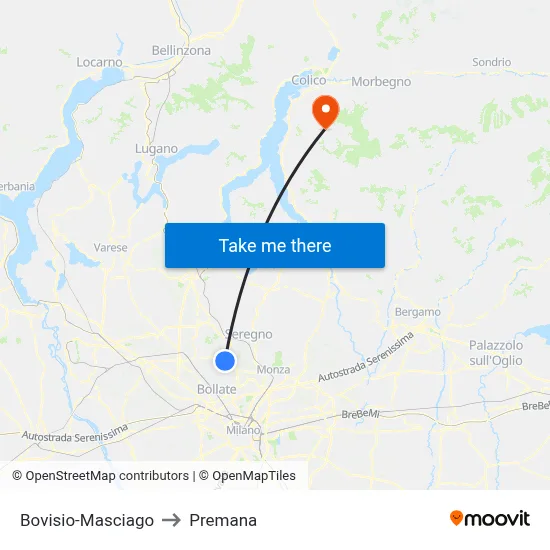 Bovisio-Masciago to Premana map