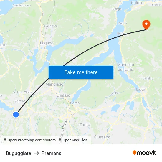 Buguggiate to Premana map