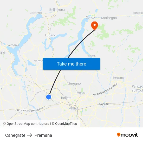 Canegrate to Premana map