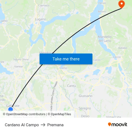 Cardano al Campo to Premana map