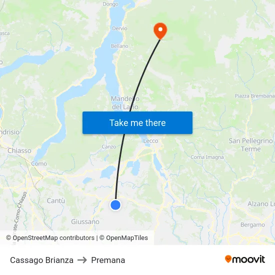 Cassago Brianza to Premana map