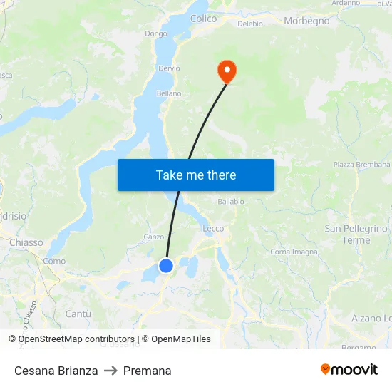 Cesana Brianza to Premana map