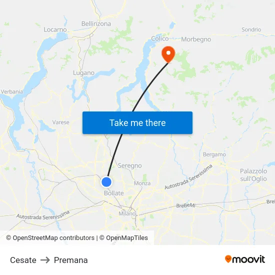 Cesate to Premana map