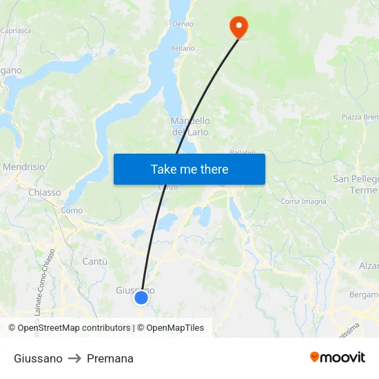 Giussano to Premana map