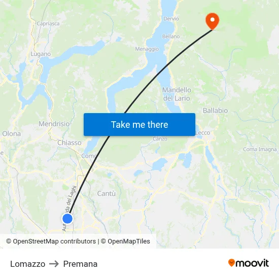 Lomazzo to Premana map
