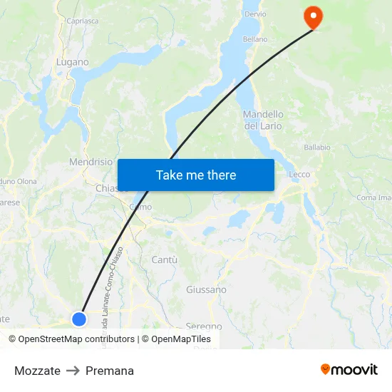 Mozzate to Premana map