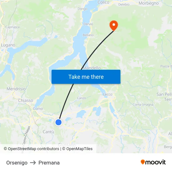 Orsenigo to Premana map