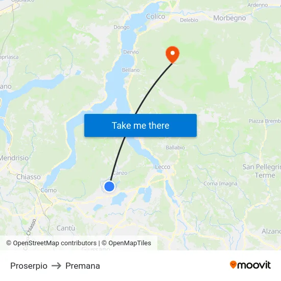 Proserpio to Premana map
