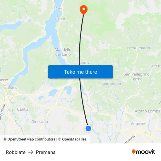 Robbiate to Premana map