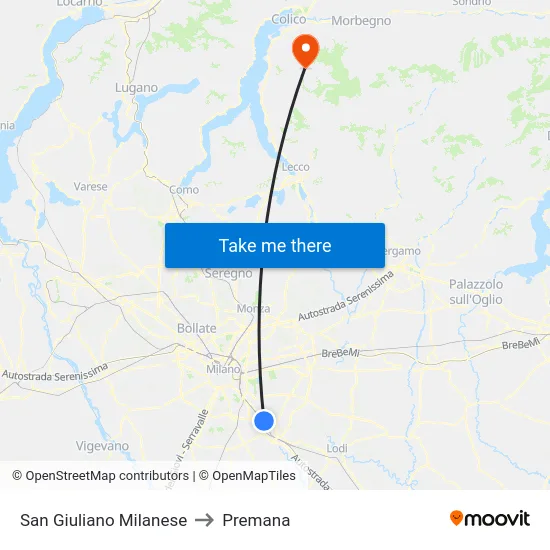 San Giuliano Milanese to Premana map