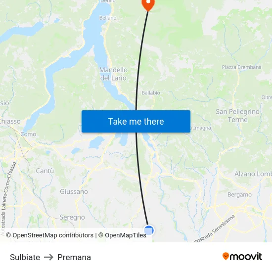 Sulbiate to Premana map