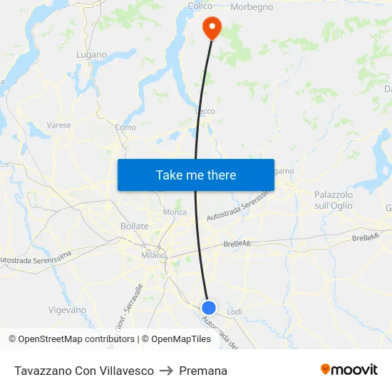 Tavazzano Con Villavesco to Premana map