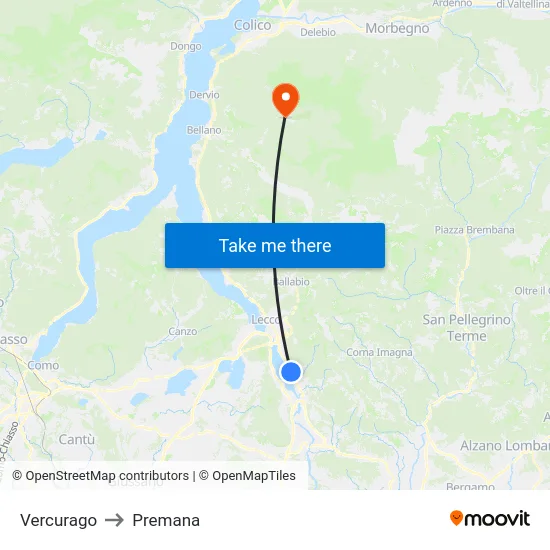 Vercurago to Premana map