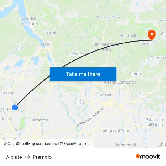 Albiate to Premolo map