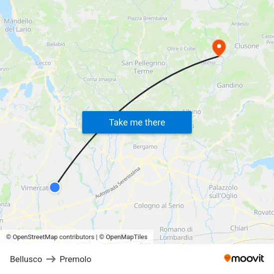 Bellusco to Premolo map