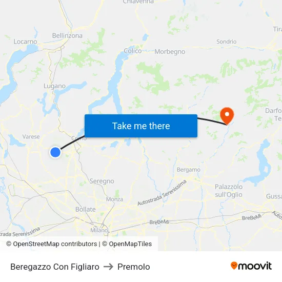 Beregazzo con Figliaro to Premolo map