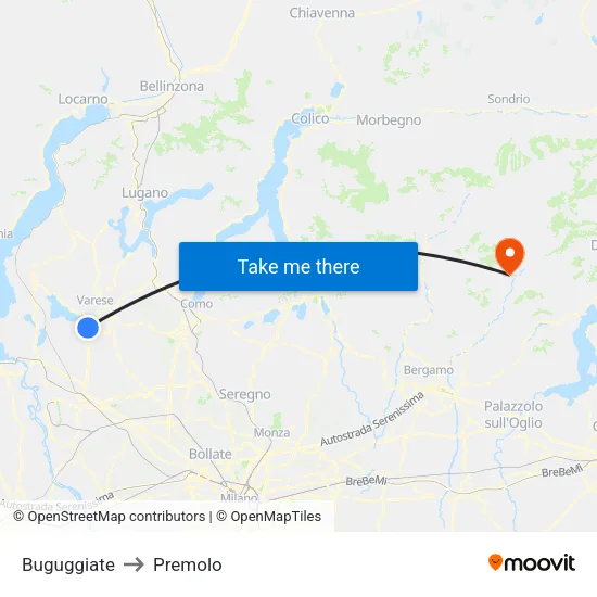Buguggiate to Premolo map