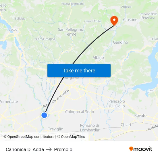 Canonica D' Adda to Premolo map