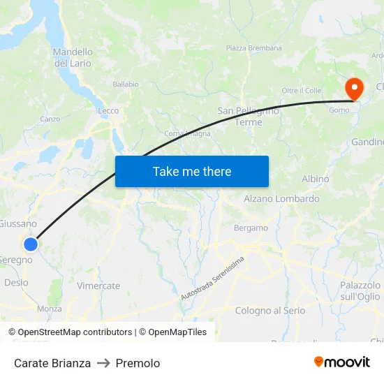 Carate Brianza to Premolo map