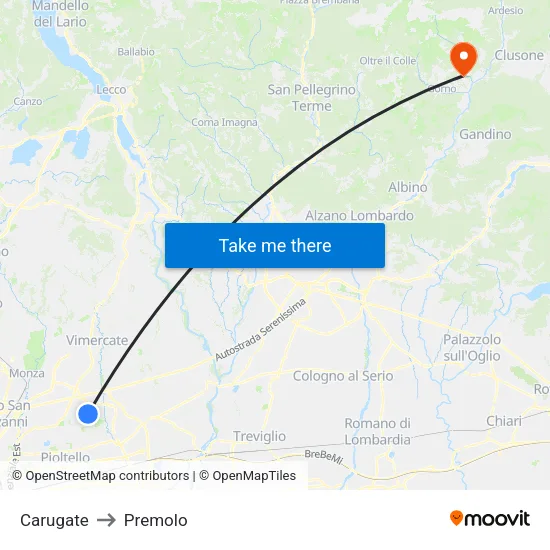 Carugate to Premolo map