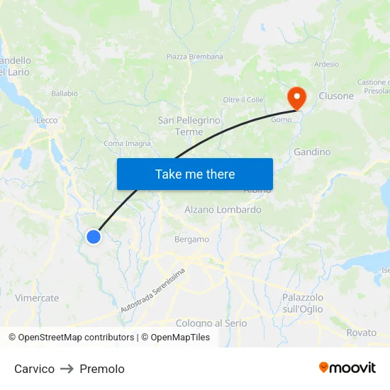 Carvico to Premolo map