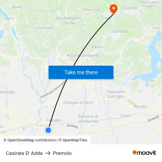 Casirate d'Adda to Premolo map