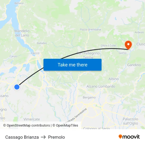 Cassago Brianza to Premolo map