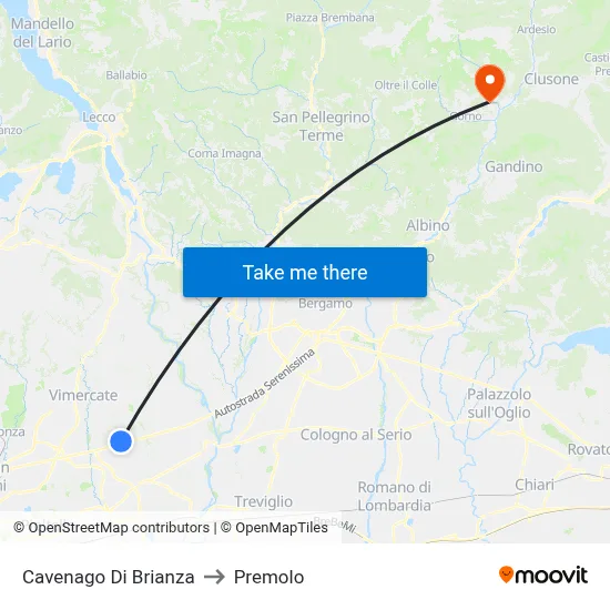 Cavenago Di Brianza to Premolo map