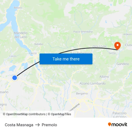 Costa Masnaga to Premolo map