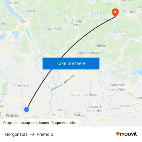 Gorgonzola to Premolo map