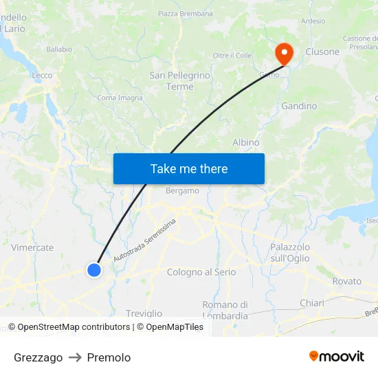 Grezzago to Premolo map