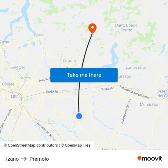 Izano to Premolo map