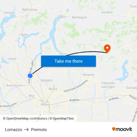 Lomazzo to Premolo map
