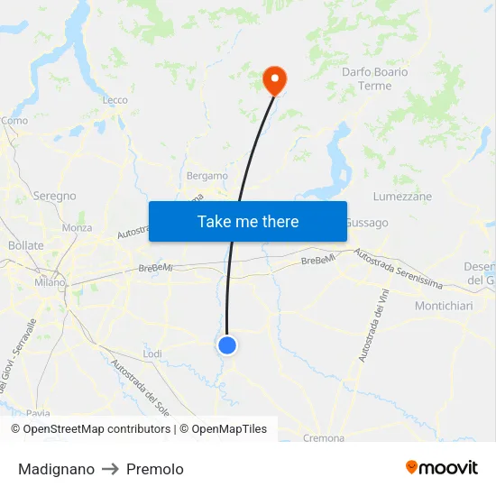 Madignano to Premolo map