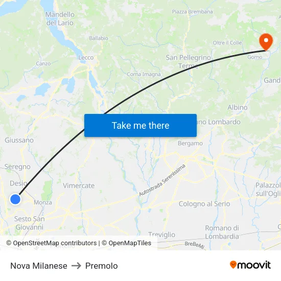 Nova Milanese to Premolo map