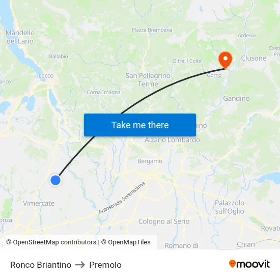 Ronco Briantino to Premolo map