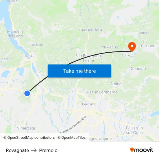 Rovagnate to Premolo map