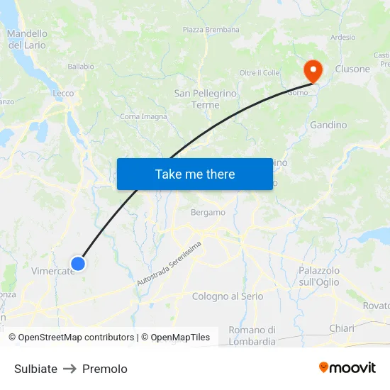 Sulbiate to Premolo map