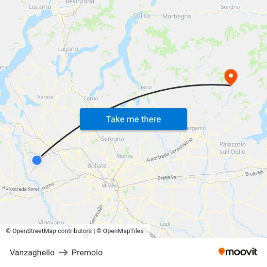 Vanzaghello to Premolo map