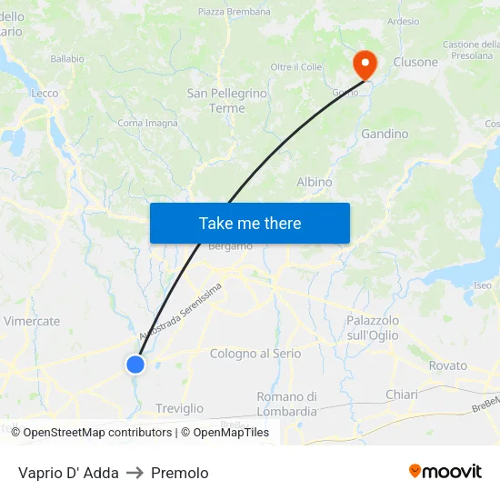 Vaprio d'Adda to Premolo map