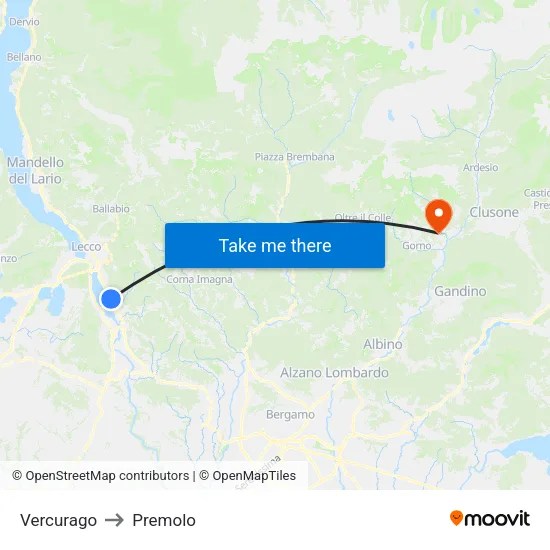 Vercurago to Premolo map