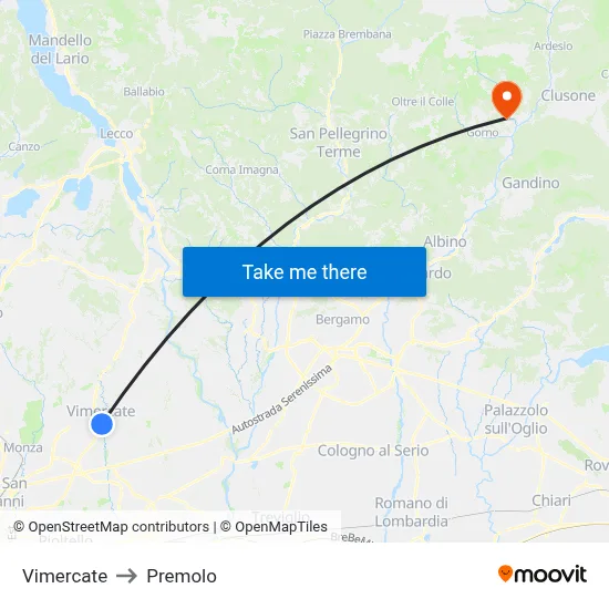 Vimercate to Premolo map