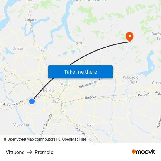 Vittuone to Premolo map