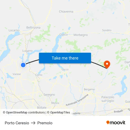Porto Ceresio to Premolo map